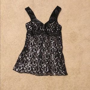 NWOT Black and Silver Lace Camisole Satin Straps